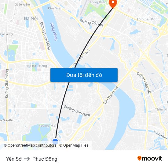 Yên Sở to Phúc Đồng map