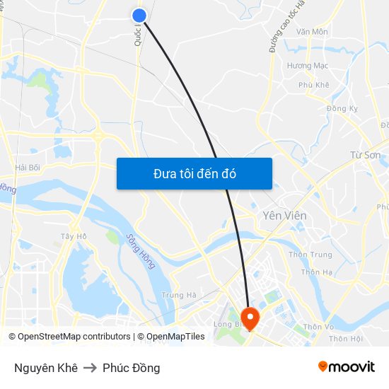 Nguyên Khê to Phúc Đồng map