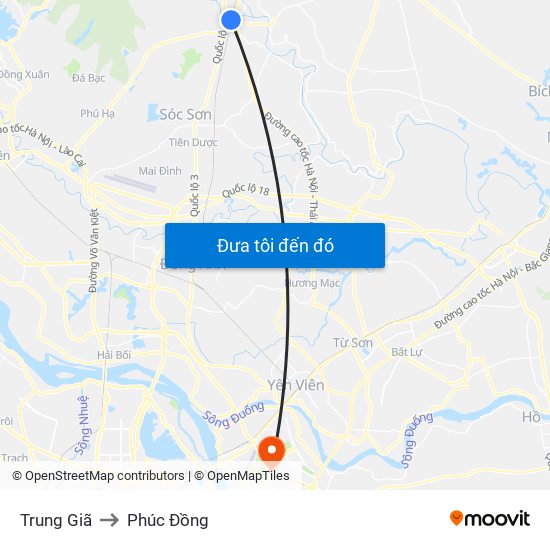 Trung Giã to Phúc Đồng map