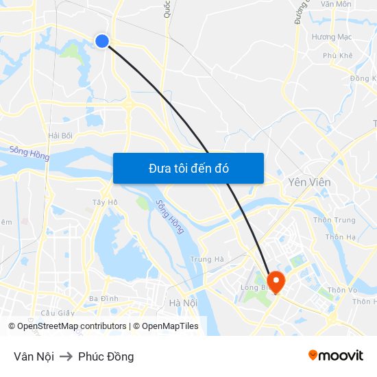 Vân Nội to Phúc Đồng map