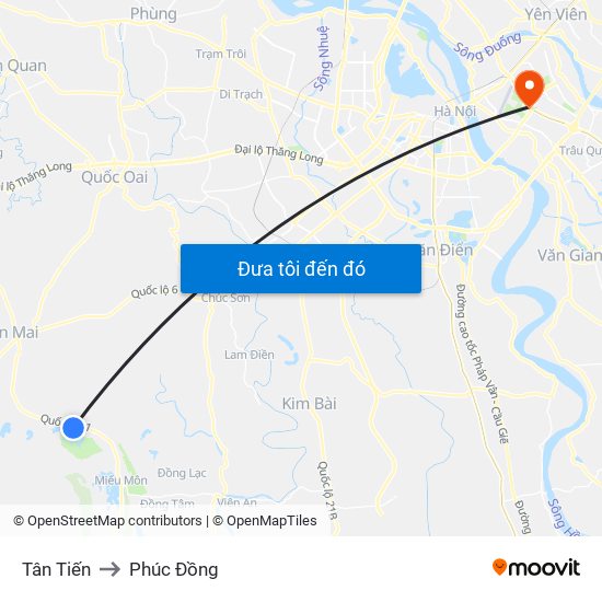 Tân Tiến to Phúc Đồng map