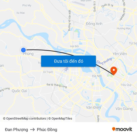 Đan Phượng to Phúc Đồng map