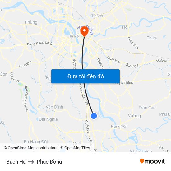 Bạch Hạ to Phúc Đồng map