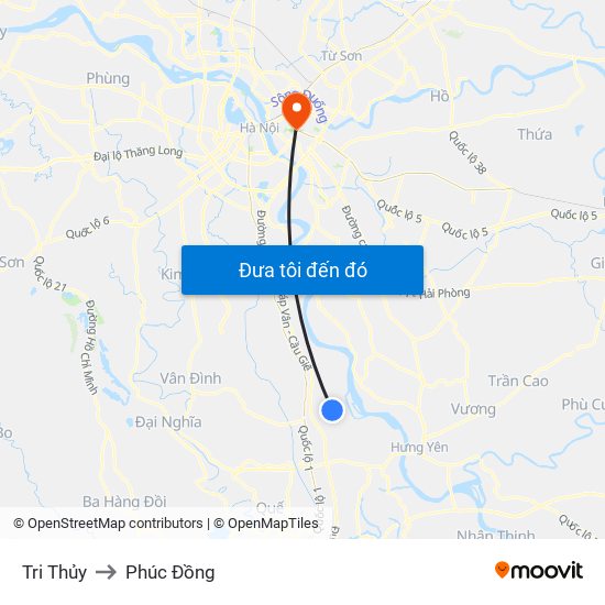 Tri Thủy to Phúc Đồng map
