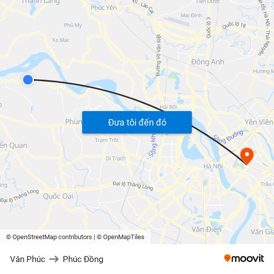 Vân Phúc to Phúc Đồng map