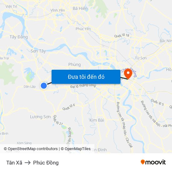 Tân Xã to Phúc Đồng map