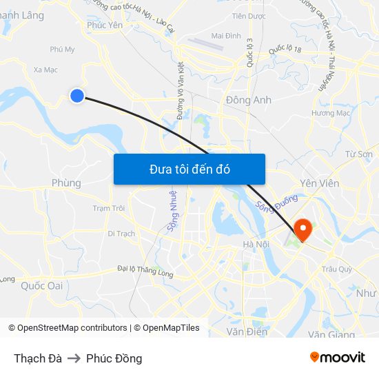 Thạch Đà to Phúc Đồng map