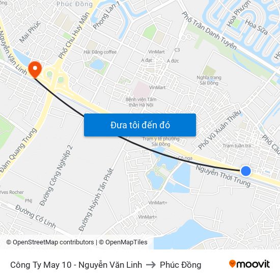 Công Ty May 10 - Nguyễn Văn Linh to Phúc Đồng map