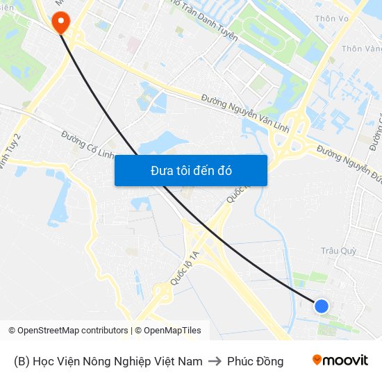 (B) Học Viện Nông Nghiệp Việt Nam to Phúc Đồng map