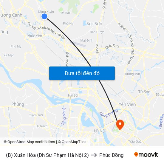 (B) Xuân Hòa (Đh Sư Phạm Hà Nội 2) to Phúc Đồng map