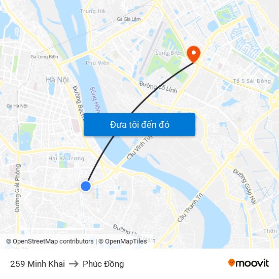 259 Minh Khai to Phúc Đồng map