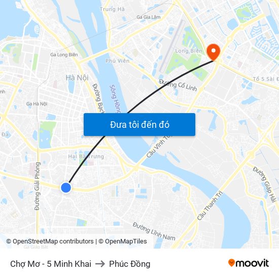 Chợ Mơ - 5 Minh Khai to Phúc Đồng map