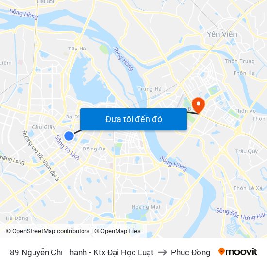 89 Nguyễn Chí Thanh - Ktx Đại Học Luật to Phúc Đồng map