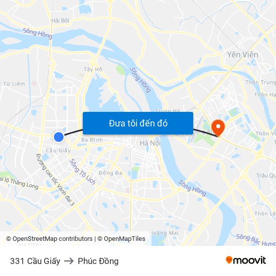 331 Cầu Giấy to Phúc Đồng map