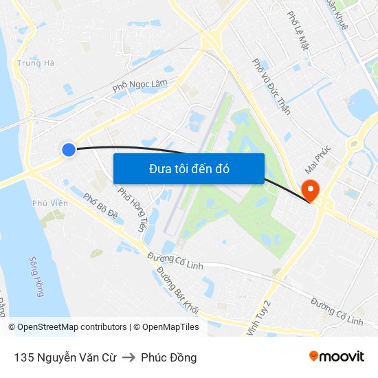 135 Nguyễn Văn Cừ to Phúc Đồng map