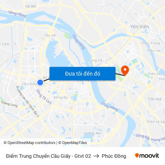 Điểm Trung Chuyển Cầu Giấy - Gtvt 02 to Phúc Đồng map