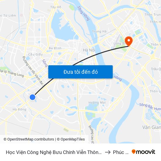 Học Viện Công Nghệ Bưu Chính Viễn Thông - Trần Phú (Hà Đông) to Phúc Đồng map