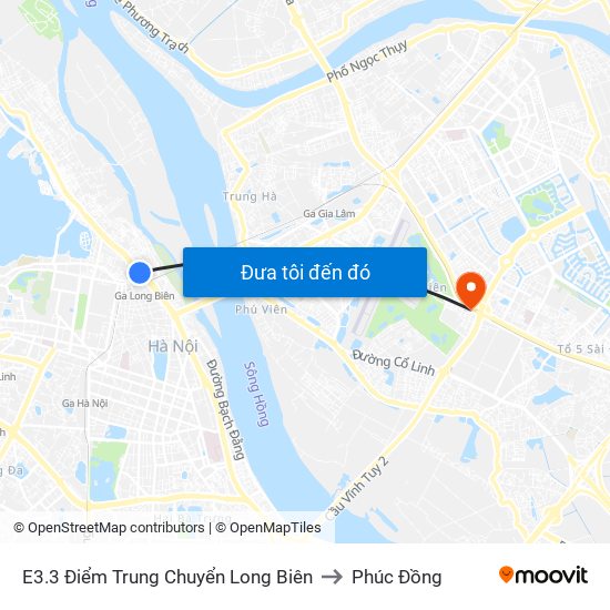 E3.3 Điểm Trung Chuyển Long Biên to Phúc Đồng map