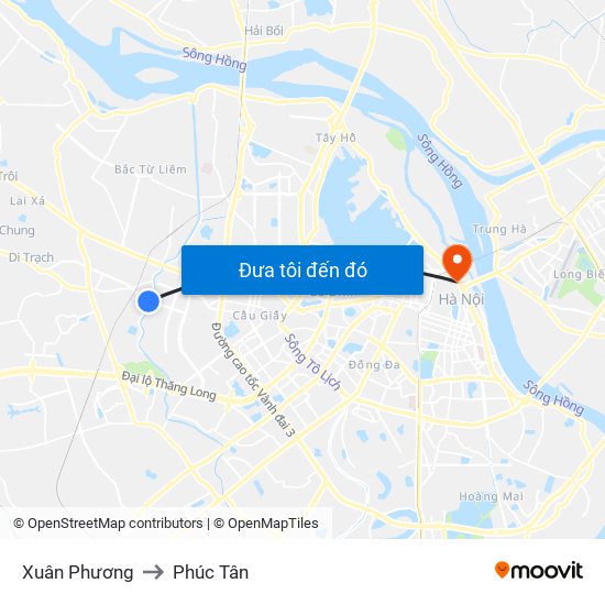 Xuân Phương to Phúc Tân map