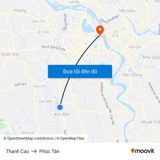 Thanh Cao to Phúc Tân map