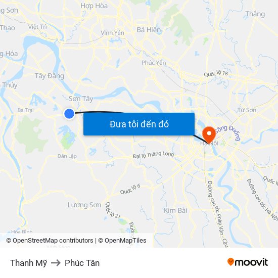 Thanh Mỹ to Phúc Tân map