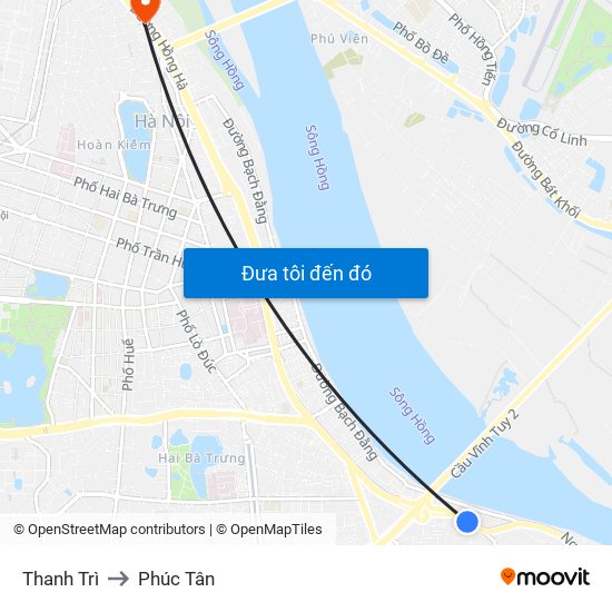 Thanh Trì to Phúc Tân map
