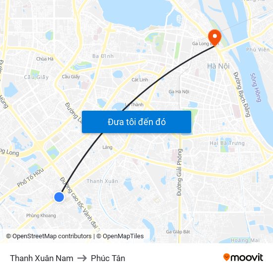 Thanh Xuân Nam to Phúc Tân map