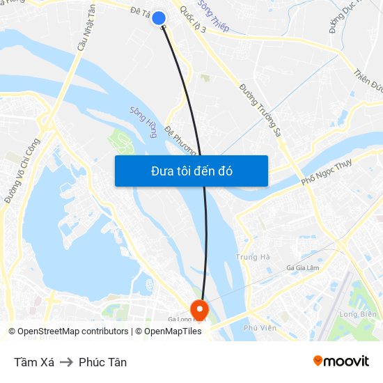 Tầm Xá to Phúc Tân map