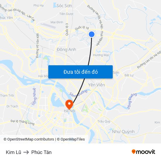 Kim Lũ to Phúc Tân map