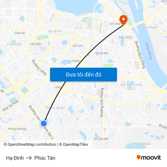 Hạ Đình to Phúc Tân map