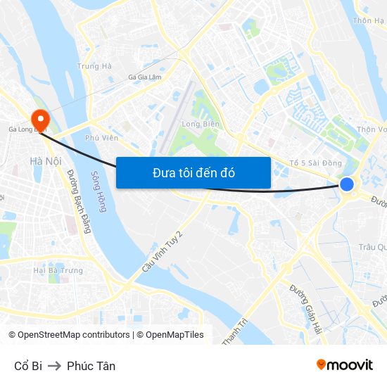 Cổ Bi to Phúc Tân map