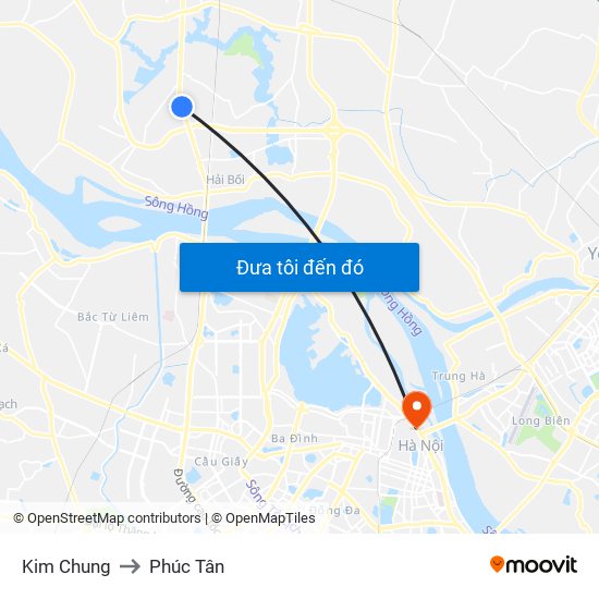 Kim Chung to Phúc Tân map