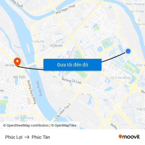 Phúc Lợi to Phúc Tân map