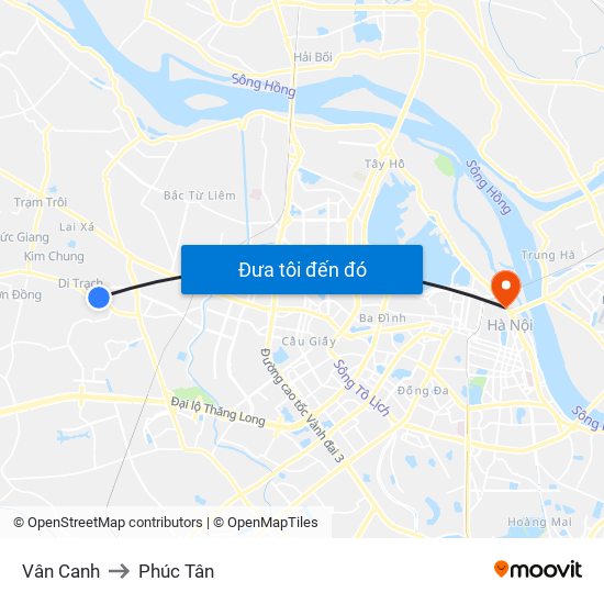 Vân Canh to Phúc Tân map