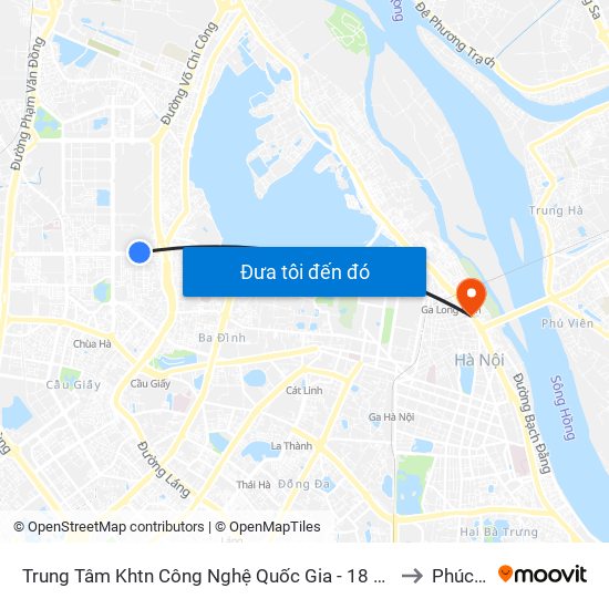 Trung Tâm Khtn Công Nghệ Quốc Gia - 18 Hoàng Quốc Việt to Phúc Tân map