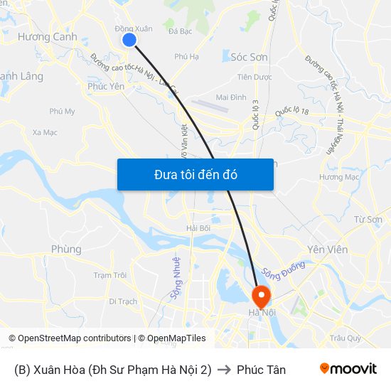 (B) Xuân Hòa (Đh Sư Phạm Hà Nội 2) to Phúc Tân map