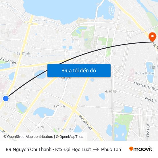 89 Nguyễn Chí Thanh - Ktx Đại Học Luật to Phúc Tân map