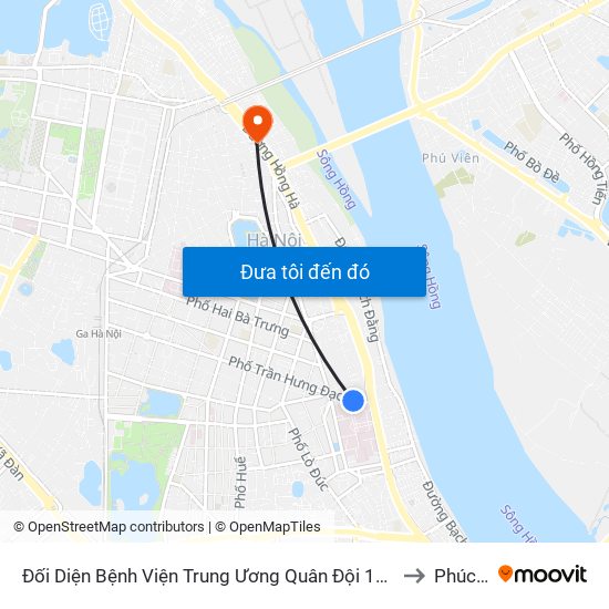 Đối Diện Bệnh Viện Trung Ương Quân Đội 108 - Trần Hưng Đạo to Phúc Tân map