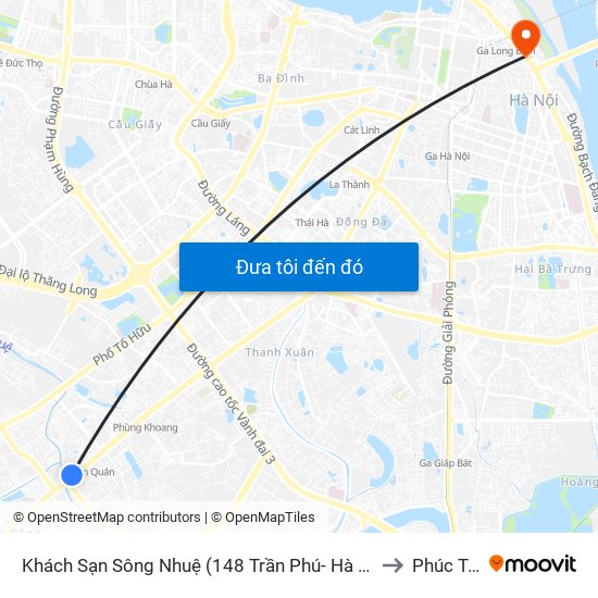 Khách Sạn Sông Nhuệ (148 Trần Phú- Hà Đông) to Phúc Tân map