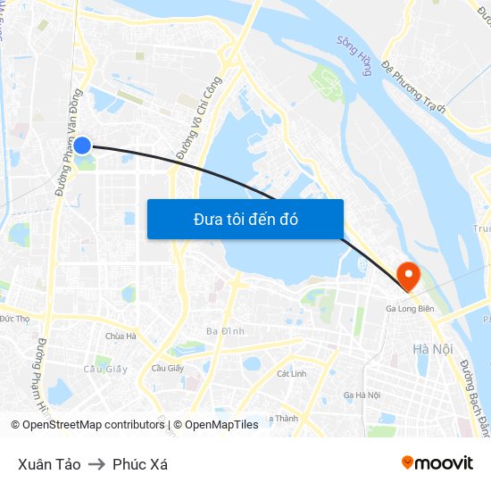 Xuân Tảo to Phúc Xá map