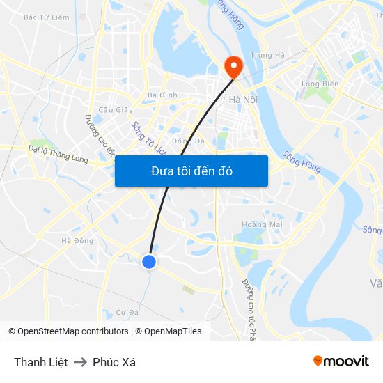 Thanh Liệt to Phúc Xá map