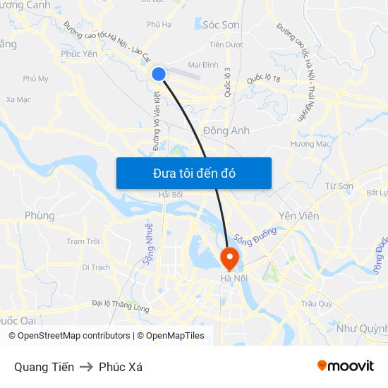 Quang Tiến to Phúc Xá map