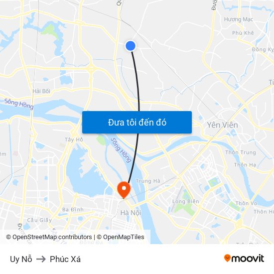 Uy Nỗ to Phúc Xá map