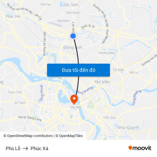 Phù Lỗ to Phúc Xá map