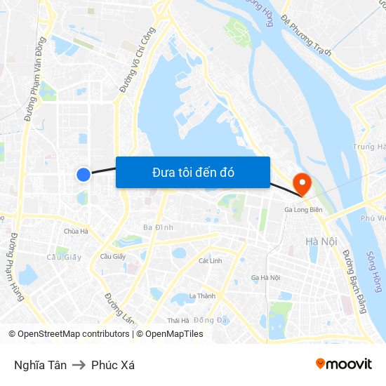 Nghĩa Tân to Phúc Xá map