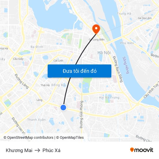 Khương Mai to Phúc Xá map