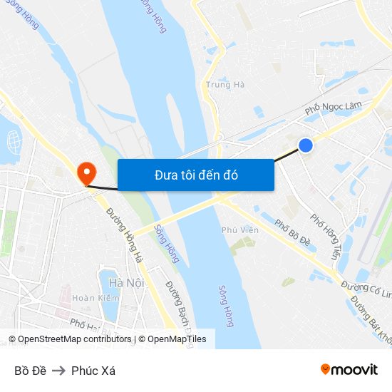 Bồ Đề to Phúc Xá map