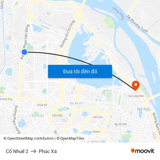 Cổ Nhuế 2 to Phúc Xá map