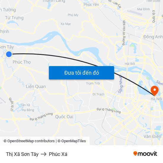 Thị Xã Sơn Tây to Phúc Xá map