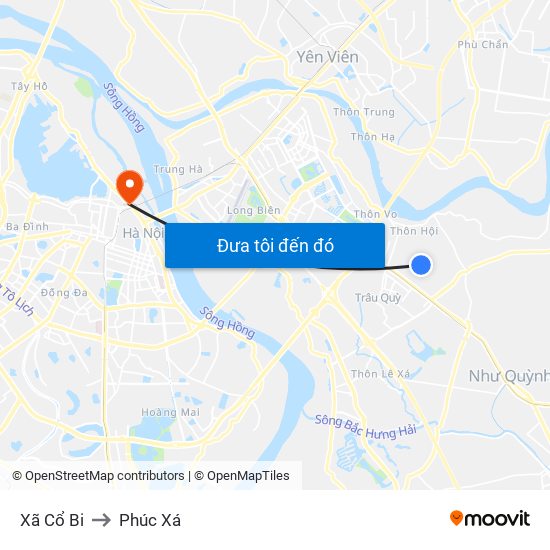 Xã Cổ Bi to Phúc Xá map